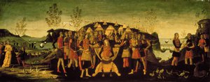 Scypion Afrykański (237-183 pne), rzymski generał, z jeńcem Numidyjskim księciem Sfaksem, którego żona Sophonisba, kartagińska szlachcianka, stoi po lewej stronie, ok. 1490